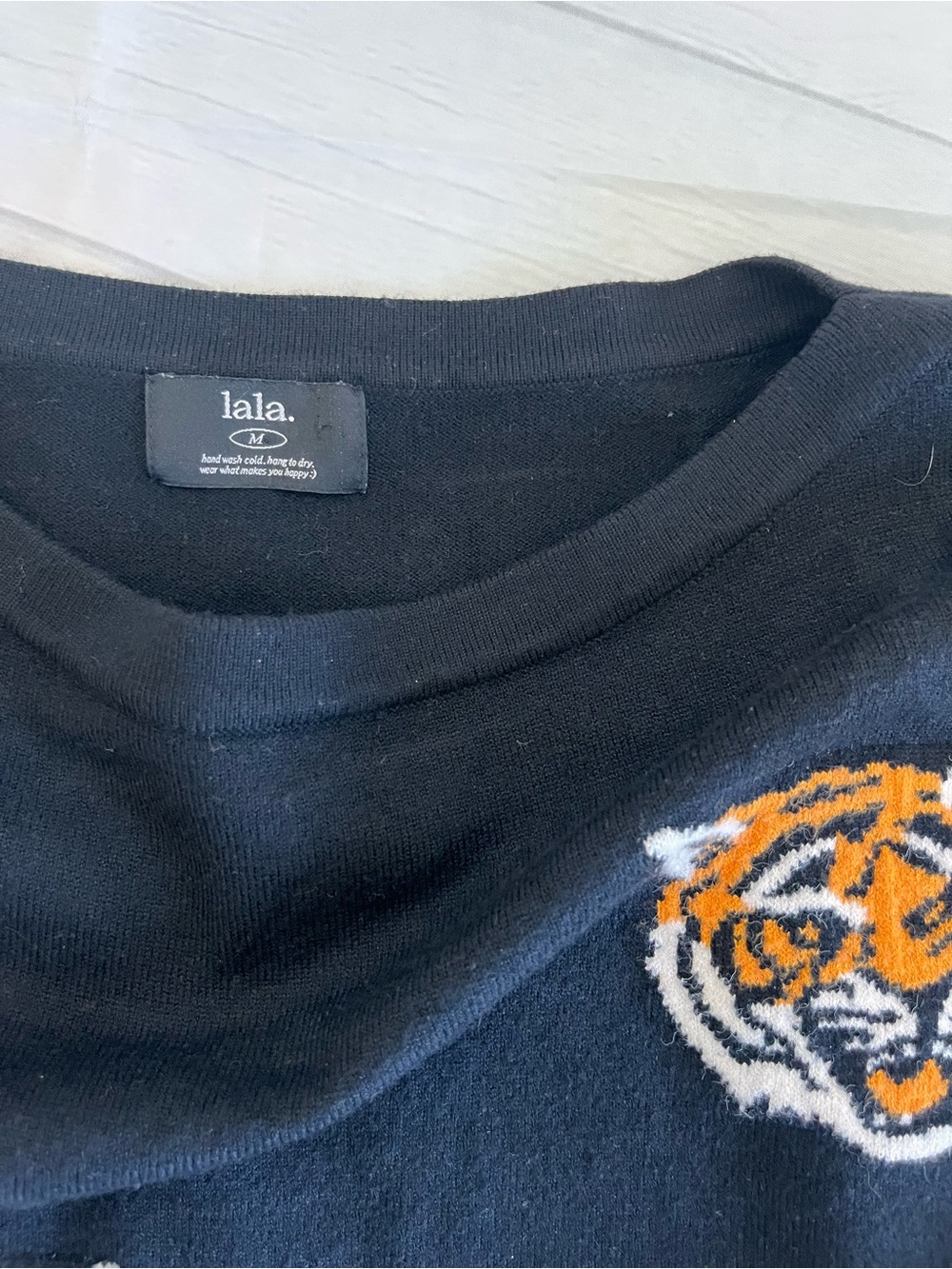 Lala Black Crewneck Sweater with Tiger Embroidery - Picture 2 of 8